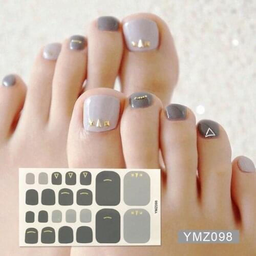 22tips/sheet Toe Nail Stickers Waterproof Full Cover Foot Decals Toe Nail Wraps Adhesive Stickers DIY Salon Manicure