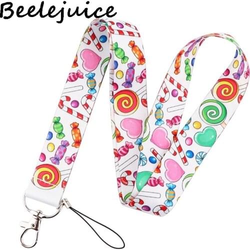 24pcs Multicolor Lollipop Candy Lanyard Keys Phone Holder Neck Strap With Keyring ID Card DIY Animal webbings ribbons Hang Rope
