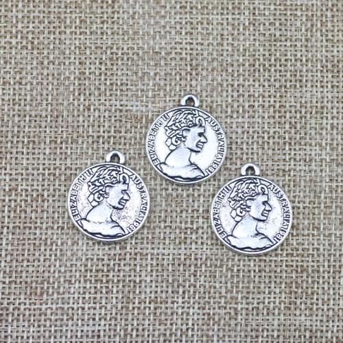 6 Pieces 20*24mm Antique Silver Color Money Charms Round Coin Vintage Pendant Accessory For DIY Jewelry Making
