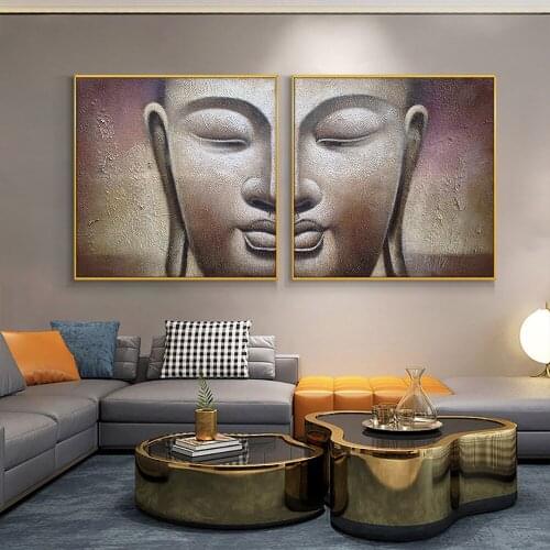 Abstract 2pcs Buddha Head Painting 100% Hand Painted Oil Painting On Canvas Abstract Wall Art For Living Room House Decoration