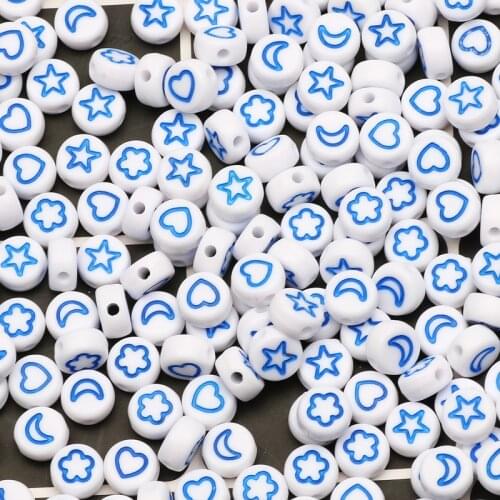 7mm White And Blue Acrylic Spacer Beads Mixed Heart Moon Flower Star Beads For Jewelry Making Handmade Diy Bracelet Accessorie