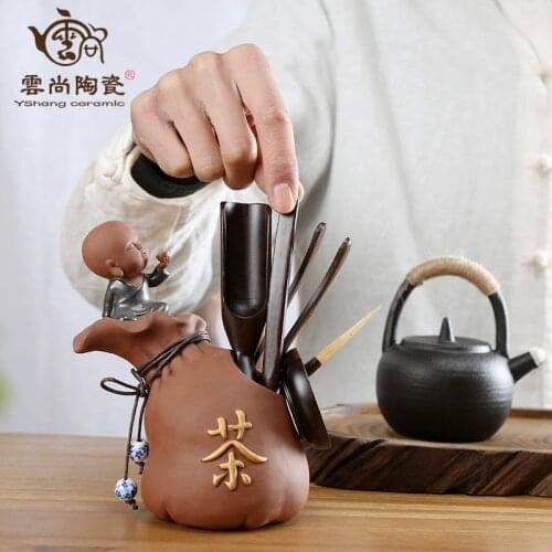 Tea Set Accessories Six Gentlemen Set Ebony Solid Wood Kung Fu Tea Ceremony Tea Art 6-piece Combination Purple Clay Set Tea Set