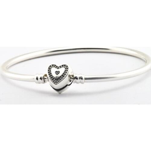 CKK Bangles 925 Sterling Silver Jewelry Wishful Heart Bangle Bracelet for Women Gift fit Charm Beads DIY free shipping B024