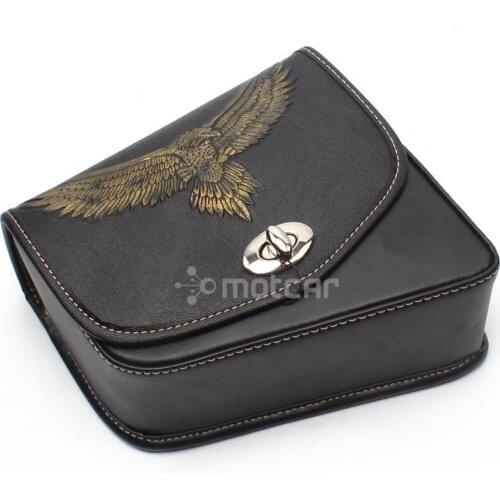 For Harley Sportster XL883 1200 Honda Suzuki Motorcycle Black PU Leather Eagle Logo Tool Bag Luggage Left Side Saddle Bag