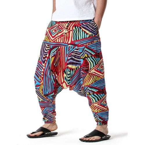 Mens African Print Joggers Sweatpant Hipster Cotton Linen Baggy Harem Pants Men Casual Hip Hop Streetwear African Clothes XXXL