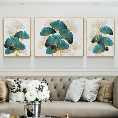 EECAMAIL DIY Diamond Painting Full Diamond Ginkgo Living Room Diamond Painting Triptych Modern Diamond Painting No Frame