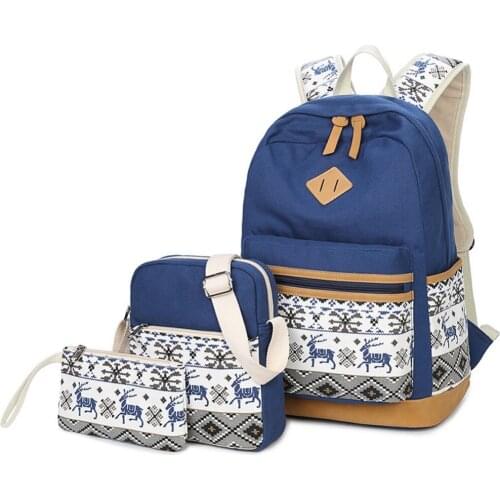 Canvas Printing Laptop Backpack Women School Bags for Teenage Girls Bookbags 3pcs/set