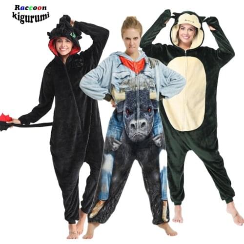 Raccoon Kigurumi Animal Costume Adult Onesies Kids Cartoon Toothless Onsie Men One-Piece Pijama Cosplay Women Jumpsuit Pyjamas