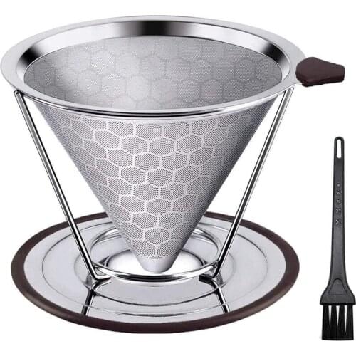 Pour over Coffee Dripper Coffee Filter,Reusable Pour over Coffee Filter Cone Coffee Dripper with Cup Stand and Brush