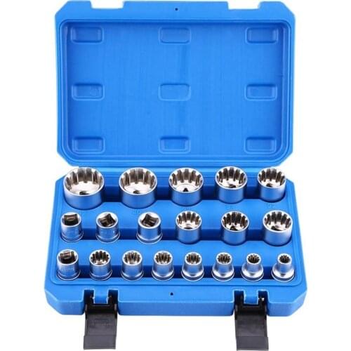 TOP 19 Pcs 1/2 Inch Torx Socket Wrench Set Gear Lock Socket Wrench Multi-Tooth Torx Socket Wrench Set Socket Set M8-M32