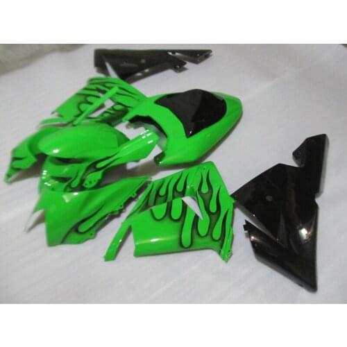 Custom painted Fairing kits for Kawasaki ZX10R 2004 2005 NINJA ZX-10R 04 05 black flames in green aftermarket fairings set YV19