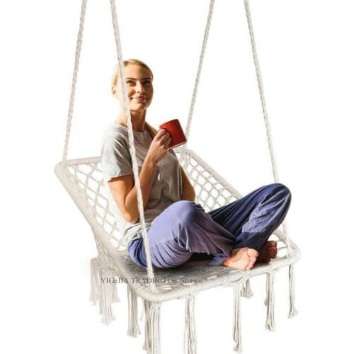 INS Style Hammock Chair Swing, Macrame Hanging Chair Swing for Indoor Outdoor, Boho Style Hanging Chairs for Bedroom