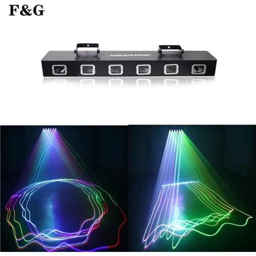 Projecteur laser Disco à six têtes, lumière RGBY DMX, effet d'éclairage de scène, bon pour fête, noël, discothèque, spectacle la