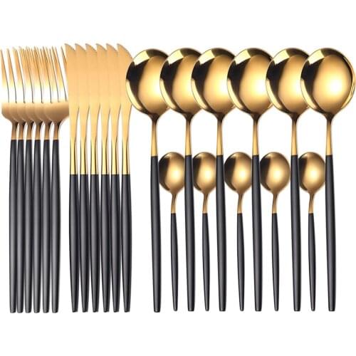 24pcs Tableware Set Stainless Steel Cutlery Set Dinnerware Set Knife Fork Spoon Dinnerware Flatware Set Dropshipping Fast Ship