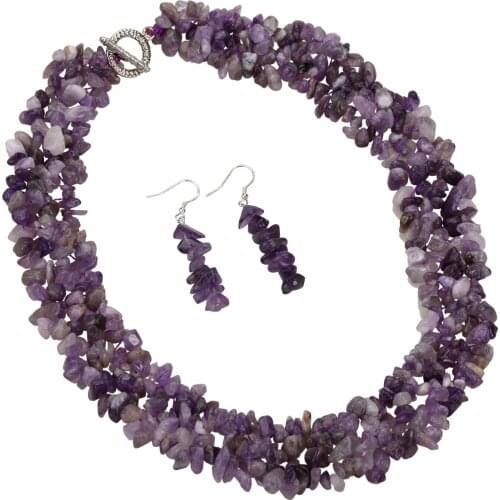 YACQ Amethyst 925 Sterling Silver Wide Layers Choker Necklace Dangle Drop Earrings Jewelry Set Gifts for Women Mom Teen Girl