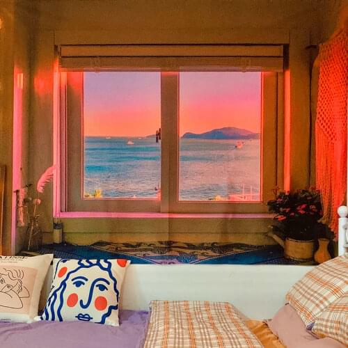 INS Hanging Wall Cloth Sunset Glow Window Tapestry Scenery Background Fabric Room Bedroom Bedside Decoration Tapestries