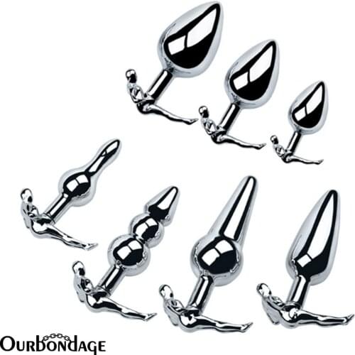 Ourbondage Aluminum Alloy 7 Type Anal Butt Plug with Mens Body Shape Handle For Men Women Adult Sextoy