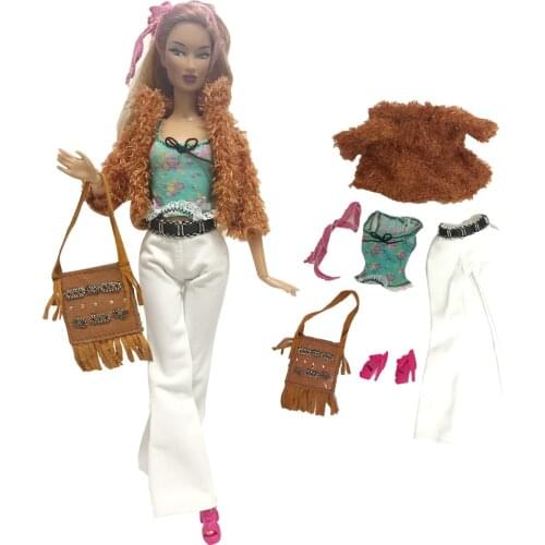 NK Doll Dress Handmade Coat Autumn Clothes Top Fashion Outfit Bag Shoes For Barbie Doll Accessories Toy Gift 25A