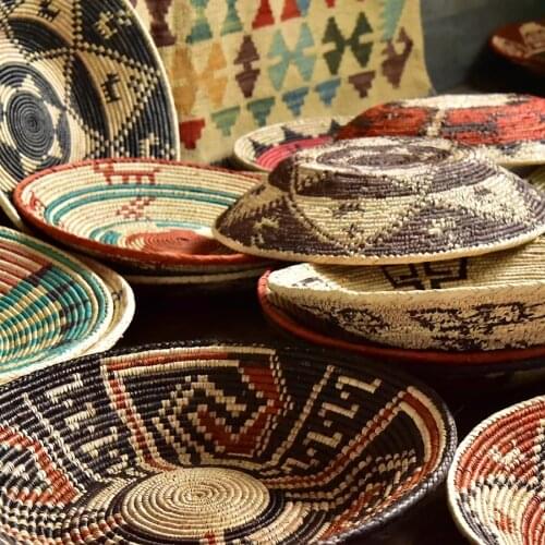 Boho Straw Woven Plates Wall Hanging Decorations Natural Rattan Fruit Bowl Trays Home Decor Ornament for Kitchen Living Room