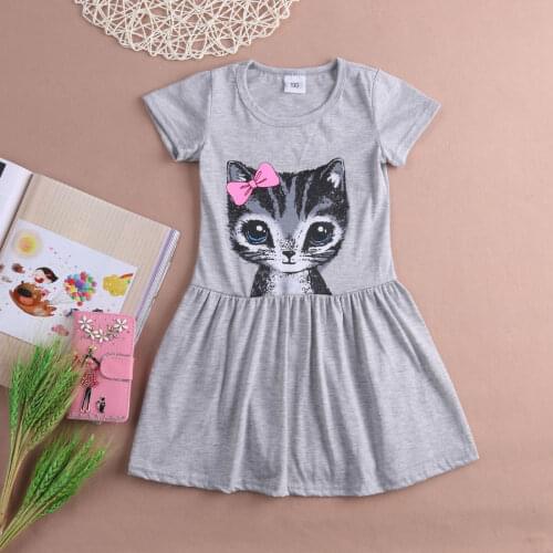 Casual Kids Baby Girls Clothes Print Cartoon Cat Kitty Princess Dresses Little Girls Tutu Party Dress