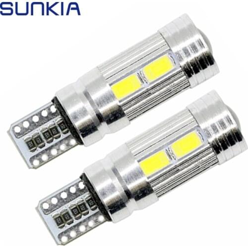 SUNKIA 2Pcs/Lot W5W T10 Error Free Interior White LED Canbus 10-SMD 5630 with Lens Projector Aluminum Case Bulb Car Styling