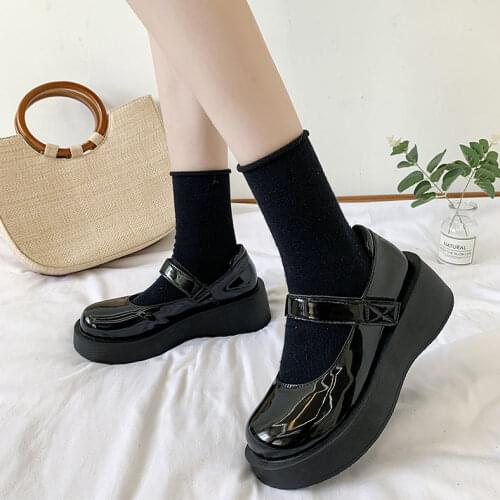 College Student shoes Chunky Wedges Shoes Gothic Patent Leather Round Toe Platform Lolita Mary Jane shoes Women 2021 Classics