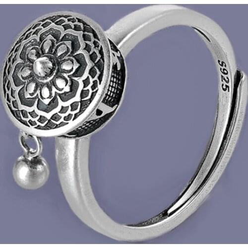 Ethnic Style Old Six-character Mantra Ring Retro Fashion Silver Female Ring Opening Adjustable Good Luck Ring
