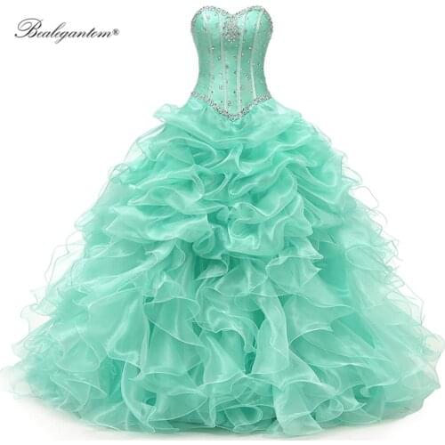 Stock Quinceanera Dresses 2021 Sweethear Ball Gown Tulle Beads Sweet 16 Dress Prom Party Gown Vestidos De Quinceanera BM358