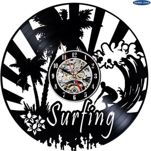 Vintage Christmas Gift for Surfers Vinyl wall clock saat,saat alarm clock reloj large duvar saati clock