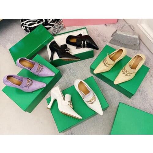 Moraima Snc Metal Decorations High Heel Shoes Sexy Pointed Toe Strange Heels Woman Pumps Leather Party Dress Shoe