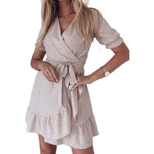 New Women Summer Dress Ruffles Solid Color Dress High Street Clothes 4 Colors Sexy V-neck Dress Drop Shipping