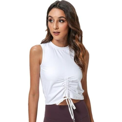 2020 Summer New Bandage Drawstring Women Running Vest Breathable Quick-Drying Sleeveless Sports Vest Female Slim Yoga Shirts Top