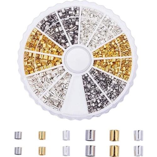 PandaHall 1 Box 3 Color Brass Tube Crimp Beads for Jewelry Making .5~2x1.5~2mm, Hole: 1~1.5mm F50