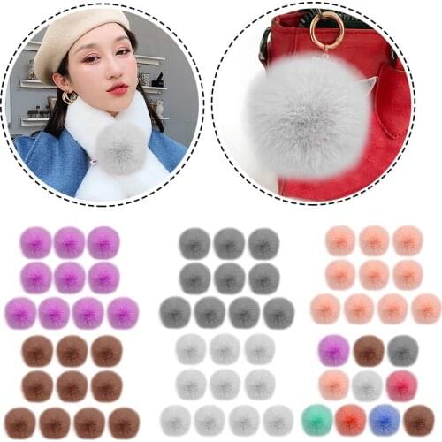 10pcs 6cm Faux Fur Pom Poms Pompoms with Elastic Loop for Knitting Hats Shoes Scarves Bags Keychains DIY Crafts Accessories