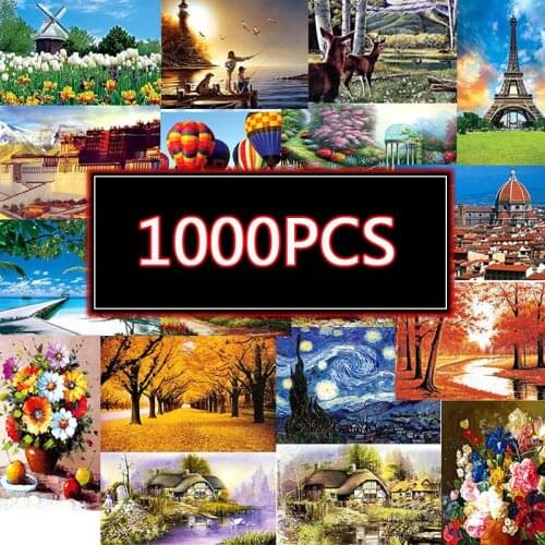 1000Pcs Jigsaw Puzzle Wooden Paper Puzzles Educational Toys for Children Bedroom Decoration Stickers 75*50cm with Storage Bag