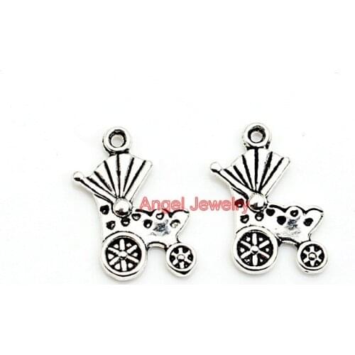 20pcs Tibetan Silver Plated Baby Carriage Stroller Charm Pendant Bracelets Necklace Jewelry Making Craft DIY 19x15mm