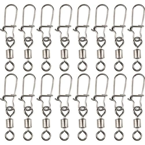 50 Pcs Fishhook Accessories Fishing Connector Rolling Swivel with Nice Snap Stainless Steel Fishing Tackle Tools Accessories
