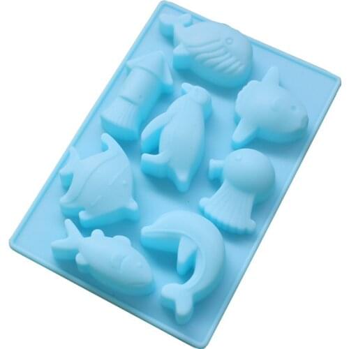 8 Hole Cute Animals Whale Dolphin Fish Penguin Shape Silicone Chocolate Mold Cake Mould Fondant Tools Blue M014