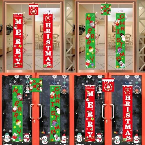 Behogar 3pcs Front Door Welcome Merry Christmas Banners Sign Curtain Hanging Ornament for Xmas Party Indoor Outdoor Wall Decor