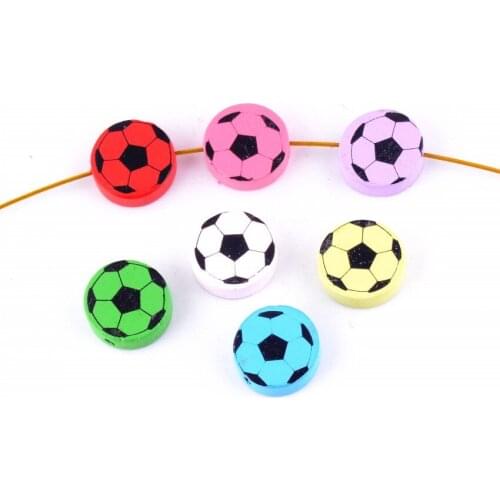Free shipping 20pcs Hot New Random Mixed Multicolor Cute Round Football Wood Beads Jewelry Accessories DIY Craft 20mm