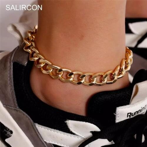 Salircon Punk Link Chain Anklets for Women Men Foot Ankle Bracelet on the Leg Anklets Sandles Summer Beach Accessories Jewelry