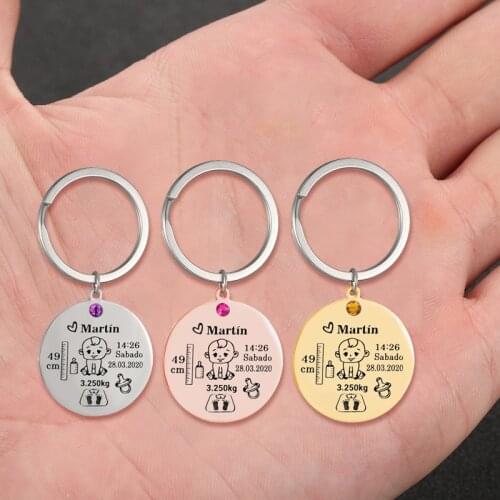 Boy Baby keychain key chain custom name height weight date keychains stainless steel Keyring mom dad jewelry birthday gift