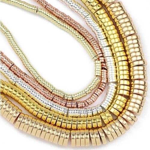 Rose Gold Silvers Flat Round COINS Hematite Natural Stone Spacers Loose Beads For Jewelry Making Diy Bracelets 3/4/6/8mm 15