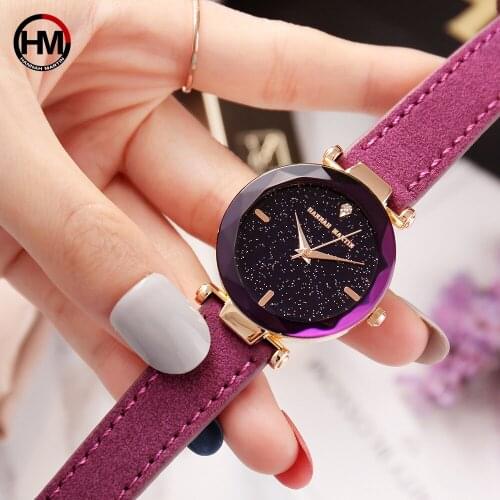 HANNAH MARTIN Luxury Womens Watches Diamond Ladies Bracelet Watch Leather Starp Japan Quartz Movement Relogio Feminino Clock