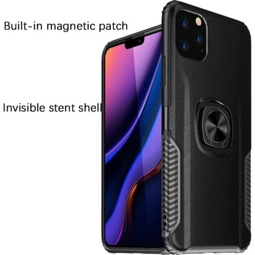 For iPhone 11 Pro Max Case Cover Silicone TPU and Hard PC Ultra Luxury Armor Shockproof Metal Ring Holder Case for iPhone 11