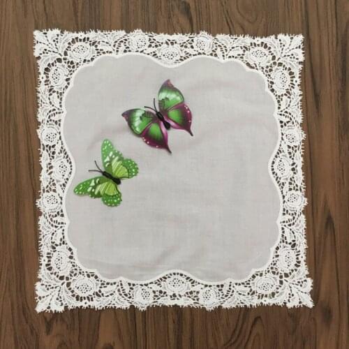 Home Textiles Ladies Handkerchief 12"x 12"White wedding Handkerchiefs Embroidered crochet lace edges Handkies Hanky For Bride