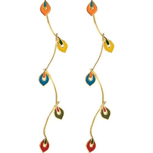 European and American Fashion Personality Enamel Peacock Feather Earrings s925 Silver Needle Long Face Shape Design Earrings