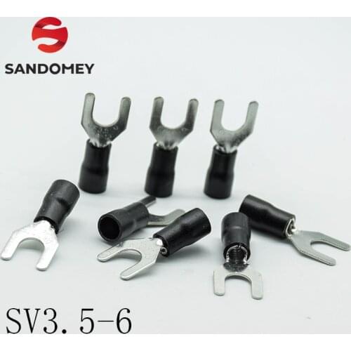 SV3.5-6 Black Cable Wire Insulated Wiring Terminals Insulating Sleeve Furcate Terminals Cable Lug Connector 100PCS SV3-6 SV