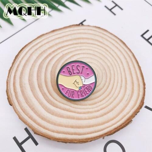 Creative Pink Round Hand Enamel Brooch BEST FUR FRIEND Animal Care Alloy Badge Denim Shirt Bag Pin Jewelry Cartoon Gift For Kid