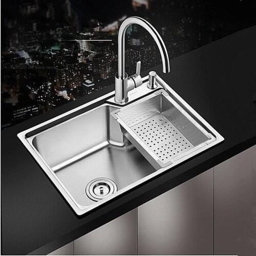 Kitchen sinks 304 Stainless Steel Brushed Matte single sink with Drain Assembly Waste Strainer Basket Faucet set mx3281632
